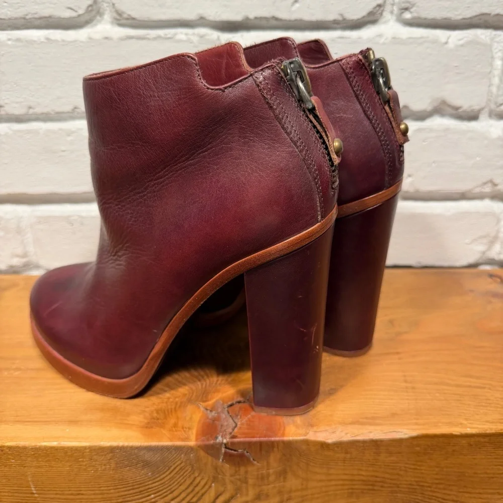 Dolce Vita Burgundy Leather Ankle Boots Chunky 70s Platform Block Heel Size 9.5